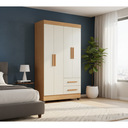 Ver imagem 3 de Roupeiro Lite 4 Portas 2 Gavetas Guarda-roupa Solteiro - Nature / Off White