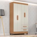 Ver imagem 7 de Roupeiro Lite 4 Portas 2 Gavetas Guarda-roupa Solteiro - Nature / Off White