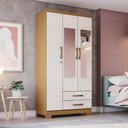 Ver imagem 1 de Guarda Roupa Solteiro Açaí 3 Portas de Bater 2 Gavetas MDP Cinamomo-Off White Móveis Henn 91cm