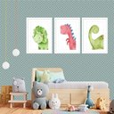 Ver imagem 2 de Kit 3 Quadros Grandes Quarto Infantil Baby Dino 60x48cm:moldura Branca