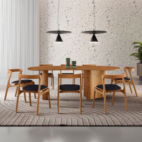 Mesa de Jantar Soláris 220cm Madeira Tampo Laminado Orgânico com 8 Cadeiras Solaris