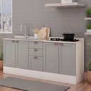 Ver imagem 1 de Cozinha Compacta Modulada 2 Peças com Tampo Impermeável para Cooktop 100% MDF com Rodapé Cinza/Branco/Fendi