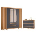 Ver imagem 1 de Guarda Roupa Casal Doble com Espelho 06 Portas e Cômoda Duetto Freijo Titanium- Móveis Albatroz