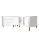 Ver imagem 1 de Jogo de Quarto Infantil Theo Retrô Cômoda 1 Porta e Berço Branco com Pés Amadeirado - Reller Móveis