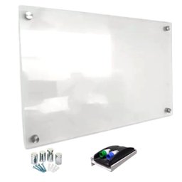 Lousa Quadro Vidro 6mm Escolar Escrita Escrever Branca C/ Suporte Canetas e Apagador 60x40 - 5
