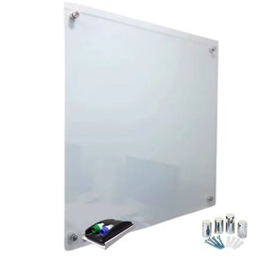 Lousa Quadro Vidro 6mm Escolar Escrita Escrever Branca C/ Suporte Canetas e Apagador 60x40