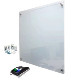 Lousa Quadro Vidro 6mm Escolar Escrita Escrever Branca C/ Suporte Canetas e Apagador 60x40 - 4
