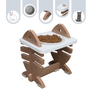 Comedouro Bebedouro Pet Mdf Gato Espinha de Peixe Ajustavel