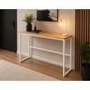 Ver imagem 3 de Mesa Jantar Aparador Bancada Alta Industrial 130x60cm Tampo Bege Pés Branco
