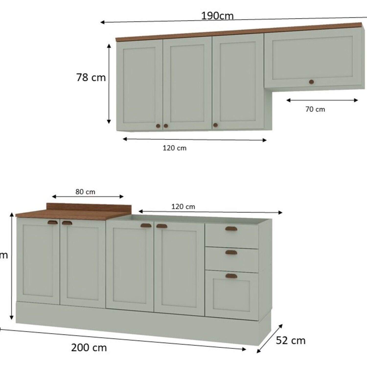 Cozinha 4 Peças com Aéreo para Geladeira e Balcão com Tampo para Cooktop 100% Mdf - 3