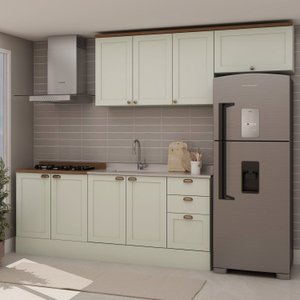 Cozinha 4 Peças com Aéreo para Geladeira e Balcão com Tampo para Cooktop 100% Mdf