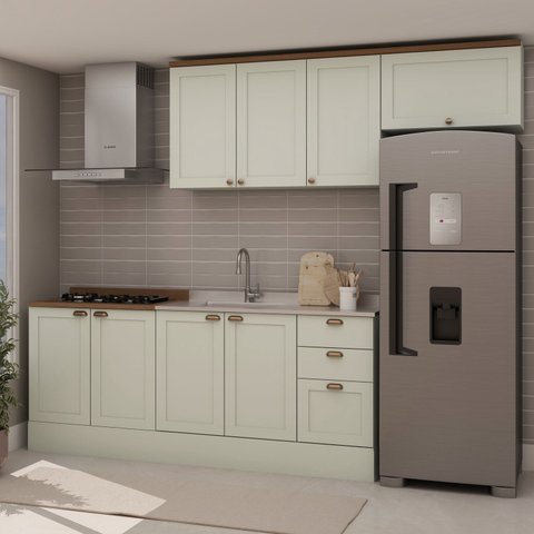 Cozinha 4 Peças com Aéreo para Geladeira e Balcão com Tampo para Cooktop 100% Mdf