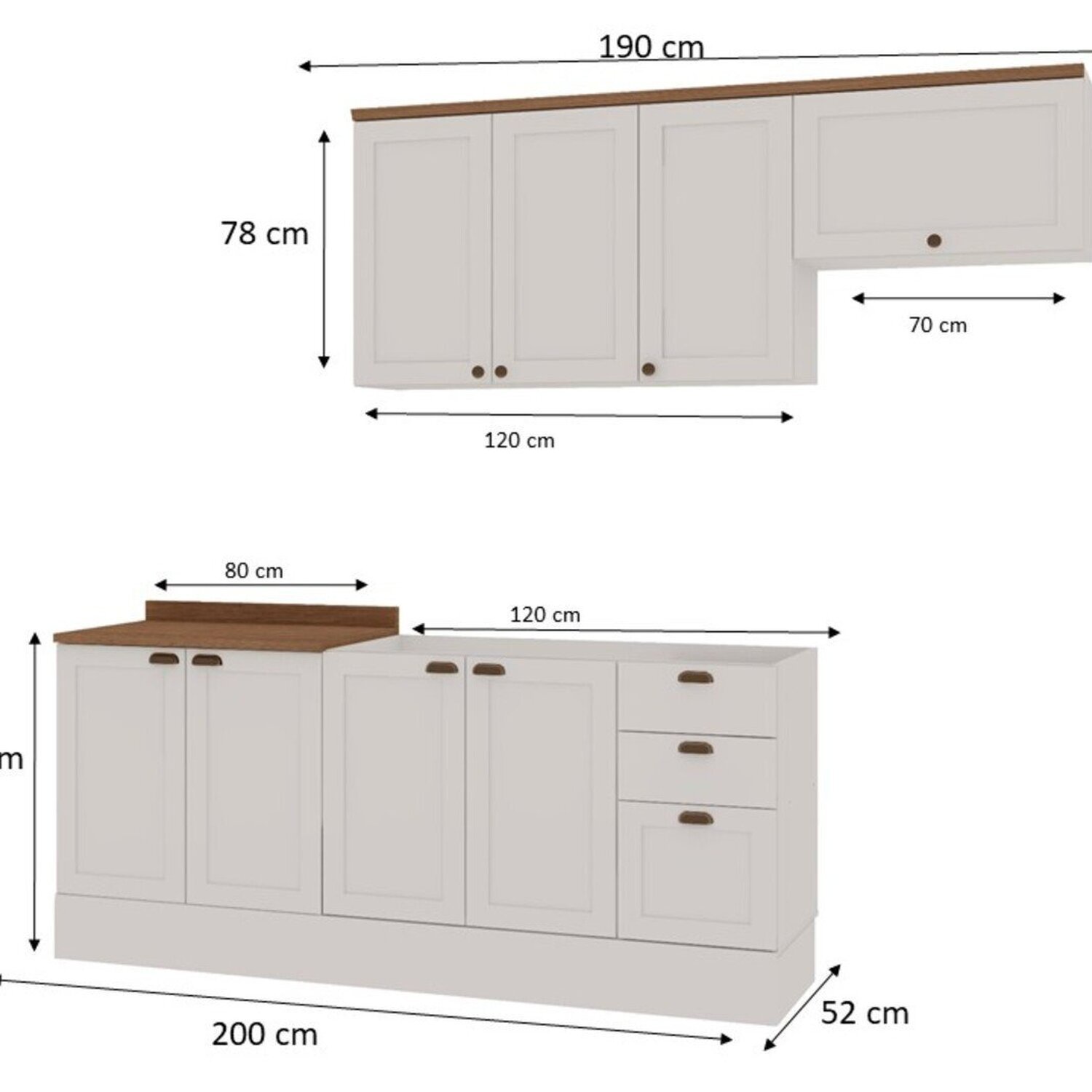 Cozinha 4 Peças com Aéreo para Geladeira e Balcão com Tampo para Cooktop 100% Mdf - 3