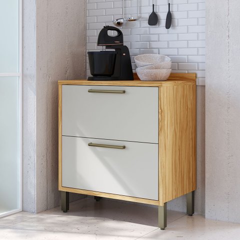 Balcão de Cozinha 80cm com 1 Porta Basculante 1 Gavetão e Tampo 100% MDF Vicenza Espresso Móveis Bege/Amêndoa/Off White