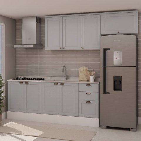 Cozinha 4 Peças com Aéreo para Geladeira e Balcão com Tampo Impermeável para Cooktop 100% Mdf