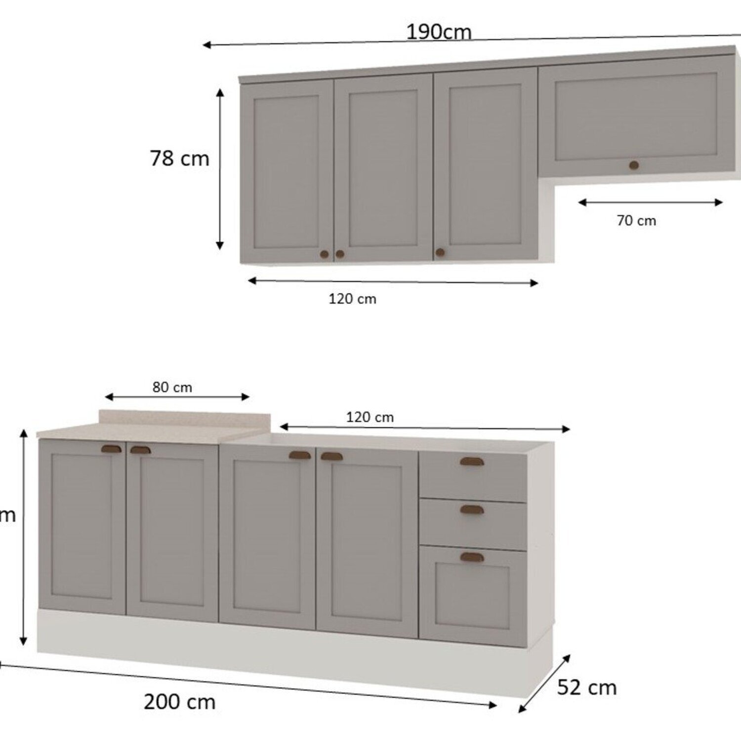 Cozinha 4 Peças com Aéreo para Geladeira e Balcão com Tampo Impermeável para Cooktop 100% Mdf - 3