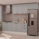 Ver imagem 1 de Cozinha 4 Peças com Aéreo para Geladeira e Balcão com Tampo Impermeável para Cooktop 100% MDF Cinza/Branco/Fendi