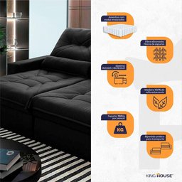 Sofá Retrátil Reclinável Sevilha 300cm Suede Velut com Molas Ensacadas - King House - 3