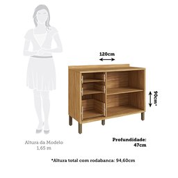 Balcão de Cozinha 120cm com 2 Portas Basculantes 3 Gavetas e Tampo 100% Mdf Vicenza Espresso Móveis - 4