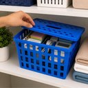 Ver imagem 5 de Cesto Organizador com Tampa 5 Litros Caixa Empilhável Multiuso para Closet Armário e Escritório