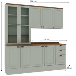Cozinha Modulada Compacta 4 Peças com Armário Aéreo 2 Portas Vidro 100% Mdf com Tampo - 3