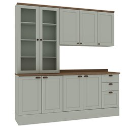 Cozinha Modulada Compacta 4 Peças com Armário Aéreo 2 Portas Vidro 100% Mdf com Tampo - 3