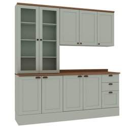 Cozinha Modulada Compacta 4 Peças com Armário Aéreo 2 Portas Vidro 100% Mdf com Tampo - 4