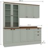 Cozinha Modulada Compacta 4 Peças com Armário Aéreo 2 Portas Vidro 100% Mdf com Tampo - 4