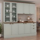 Ver imagem 1 de Cozinha Modulada Compacta 4 Peças com Armário Aéreo 2 Portas Vidro 100% Mdf com Tampo