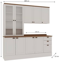 Cozinha Modulada Compacta 4 Peças com Armário Aéreo 2 Portas Vidro 100% Mdf com Tampo - 4