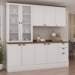 Cozinha Modulada Compacta 4 Peças com Armário Aéreo 2 Portas Vidro 100% Mdf com Tampo - 1