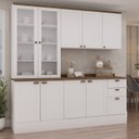 Ver imagem 1 de Cozinha Modulada Compacta 4 Peças com Armário Aéreo 2 Portas Vidro 100% Mdf com Tampo