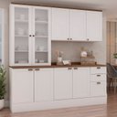 Ver imagem 1 de Cozinha Modulada Compacta 4 Peças com Armário Aéreo 2 Portas Vidro 100% Mdf com Tampo