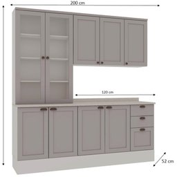 Cozinha Modulada Compacta 4 Peças com Armário Aéreo 2 Portas Vidro 100% Mdf com Tampo  - 4