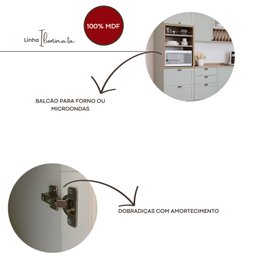 Cozinha Modulada Compacta 4 Peças com Armário Aéreo 2 Portas Vidro 100% Mdf com Tampo  - 5