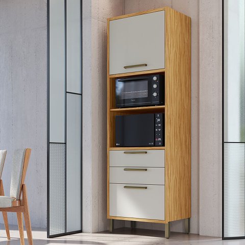 Paneleiro Torre Quente com 2 Portas 2 Gavetas e Espaço Micro-Ondas 100% MDF Vicenza Espresso Móveis