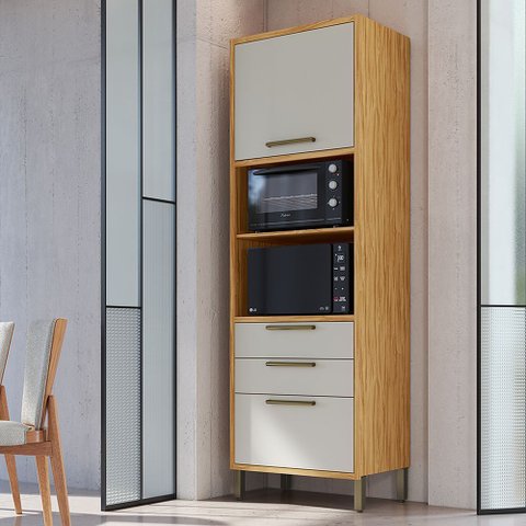 Paneleiro Torre Quente com 2 Portas 2 Gavetas e Espaço Micro-Ondas 100% MDF Vicenza Espresso Móveis