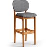 Banqueta Alta Bar Cozinha Sala Jantar Fixa Betta L02 Imbuia Linho Cinza Escuro - Lyam Decor - 1