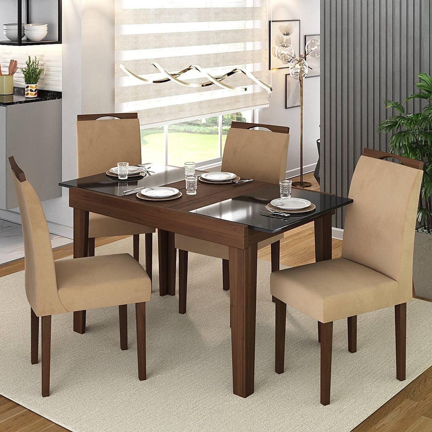 Mesa de Jantar Extensível 120cm Naturalle Imbuia - Vidro Preto - 5