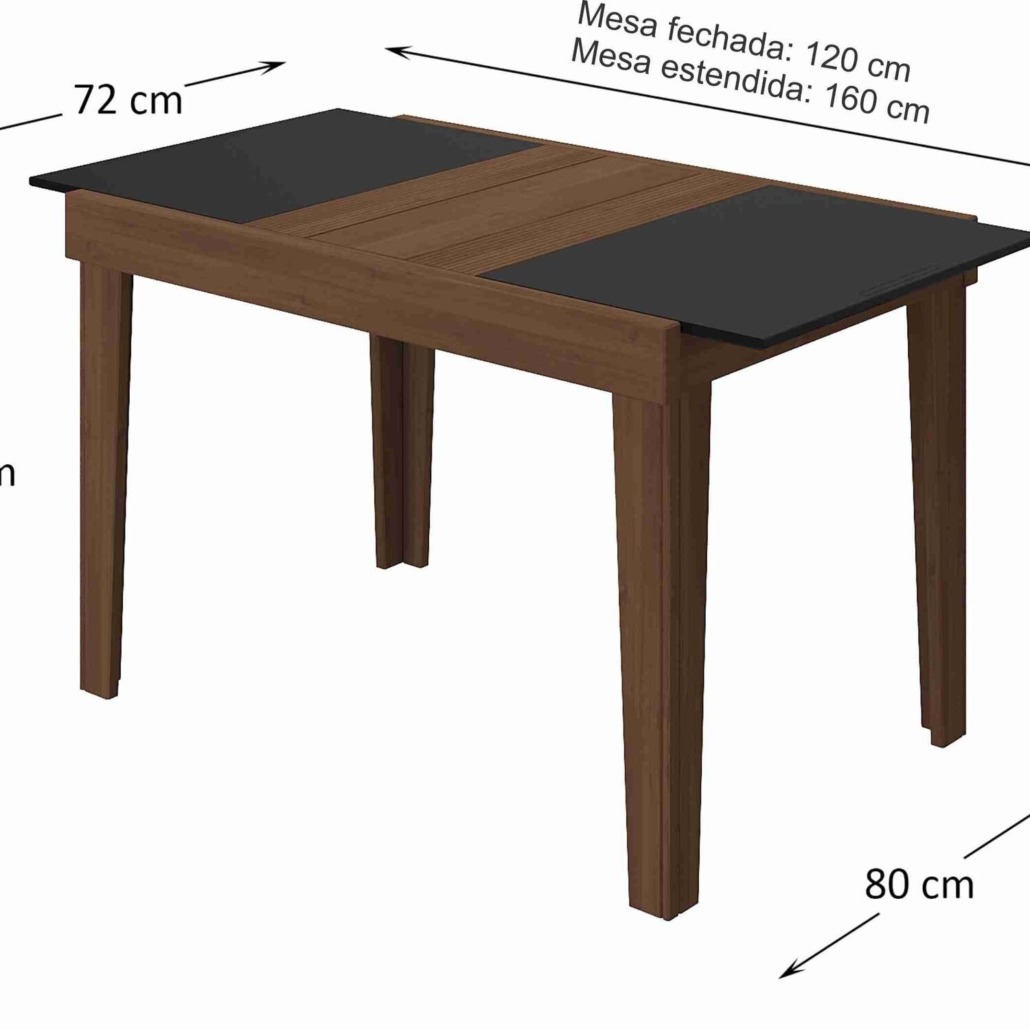 Mesa de Jantar Extensível 120cm Naturalle Imbuia - Vidro Preto - 3