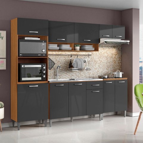 Cozinha Atenas com Balcão 120cm com Pia e Cuba Ghelplus e Balcão 70cm Cinamomo Grafite Aramóveis