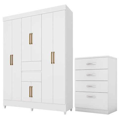 Kit Guarda Roupa Casal com Espelho 8 Portas Munique Cômoda Astral - Branco