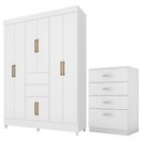 Ver imagem 1 de Kit Guarda Roupa Casal com Espelho 8 Portas Munique Cômoda Astral - Branco