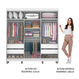 Guarda-roupa Casal Madesa Napoli 3 Portas de Correr Central com Espelho com Pés - Branco - 5 Guarda-roupa Casal Madesa Napoli 3 Portas de Correr Central com Espelho com Pés - Branco - 5