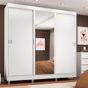 Guarda-roupa Casal Madesa Napoli 3 Portas de Correr Central com Espelho com Pés - Branco