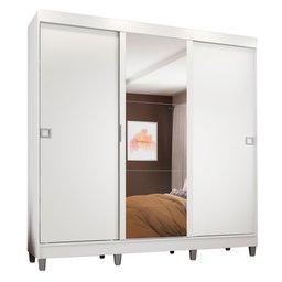 Guarda-roupa Casal Madesa Napoli 3 Portas de Correr Central com Espelho com Pés - Branco - 3 Guarda-roupa Casal Madesa Napoli 3 Portas de Correr Central com Espelho com Pés - Branco - 3