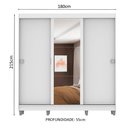 Ver imagem 4 de Guarda-roupa Casal Madesa Napoli 3 Portas de Correr Central com Espelho com Pés - Branco