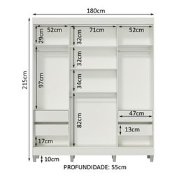 Guarda-roupa Casal Madesa Napoli 3 Portas de Correr Central com Espelho com Pés - Branco - 10 Guarda-roupa Casal Madesa Napoli 3 Portas de Correr Central com Espelho com Pés - Branco - 10
