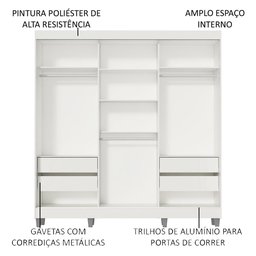Guarda-roupa Casal Madesa Napoli 3 Portas de Correr Central com Espelho com Pés - Branco - 6 Guarda-roupa Casal Madesa Napoli 3 Portas de Correr Central com Espelho com Pés - Branco - 6