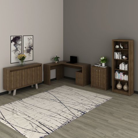 Conjunto de Escritório com Escrivaninha 04 pç CJ43018-045 Tecno Móbili - Tecno Móbili Nogal
